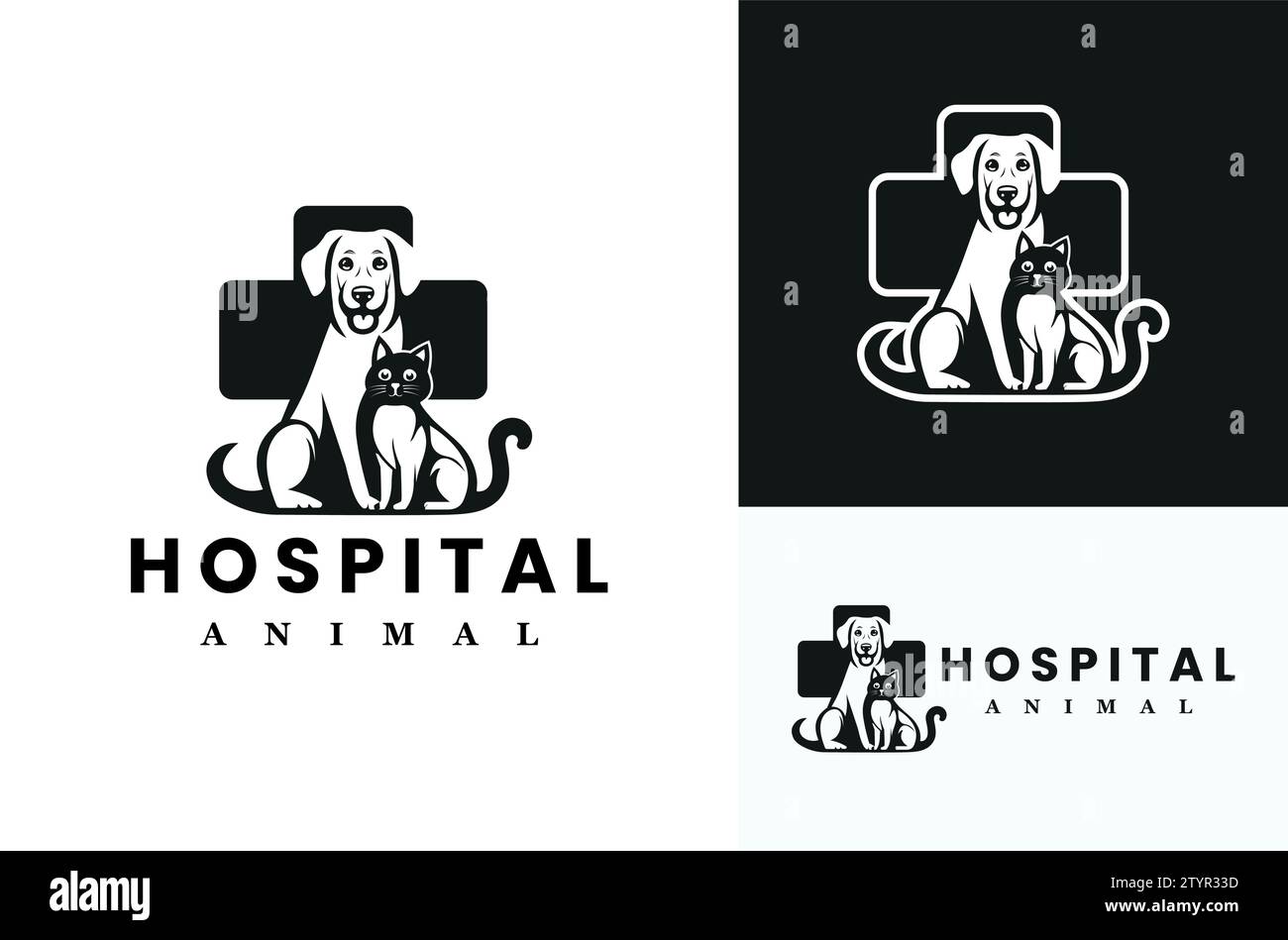 Santé médicale animale Hôpital soins pour animaux de compagnie clinique vétérinaire chiens et chats Illustration de Vecteur