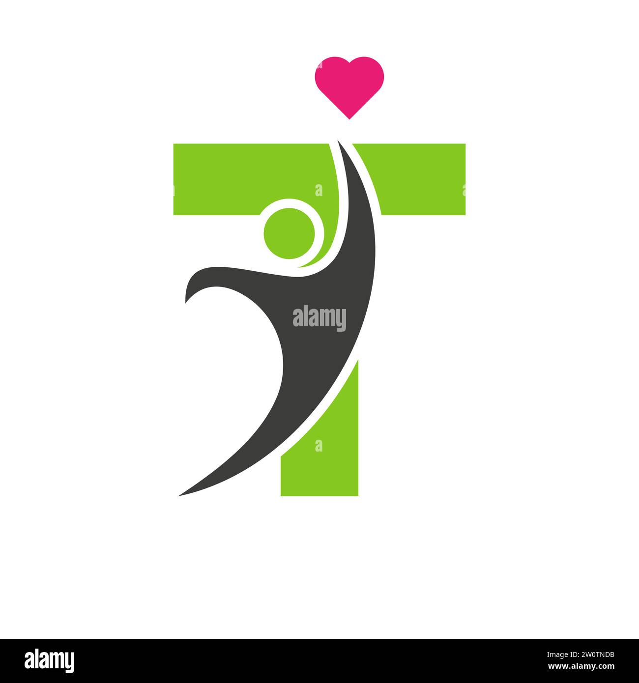 Logo de soins de santé sur lettre T Love, symbole de coeur. Logotype caritatif Illustration de Vecteur