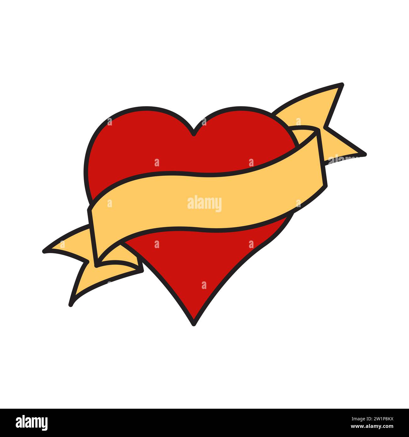 Style rétro tatouage coeur rouge avec ruban Illustration de Vecteur
