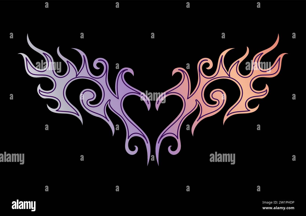 Autocollant holographique métallique Y2K. Cœur à gradient holographique brillant en feu. Feuille vectorielle dans le style des années 2000. Flamme. Esthétique des années 90, 00 Co. Tendance Illustration de Vecteur