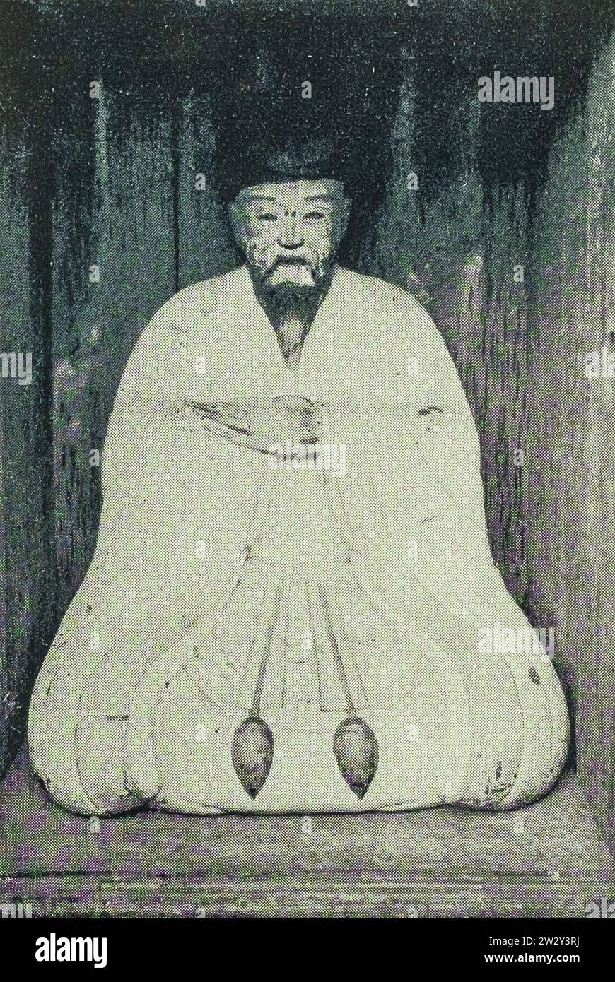 Statue de Zhu Shunshui (1600-1682) dans la préfecture d'Ibaraki, Japon. Photo prise à la fin du 19e siècle et au début du 20e siècle. Banque D'Images