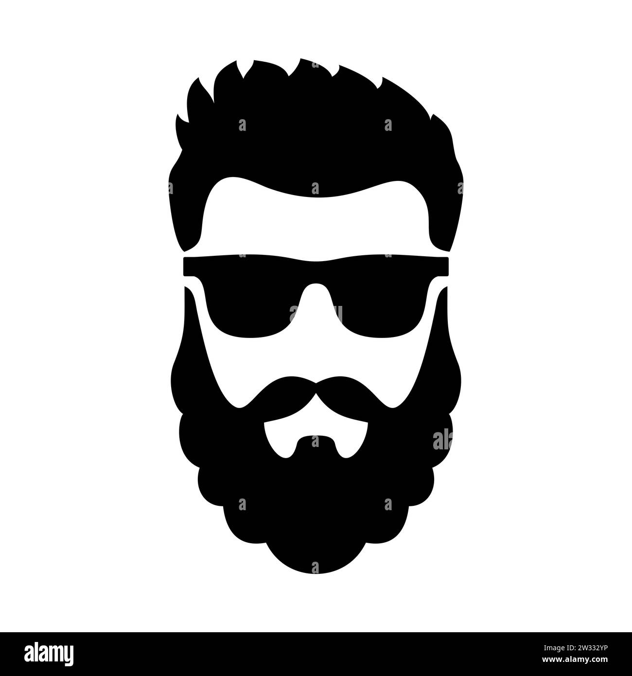 Réglez le visage de l'homme hipster barbu avec des lunettes, des coupes de cheveux, une moustache, une barbe. Avatar homme tendance, silhouettes, tête, emblème, icône, étiquette. Vecteur de salon de coiffure Illustration de Vecteur