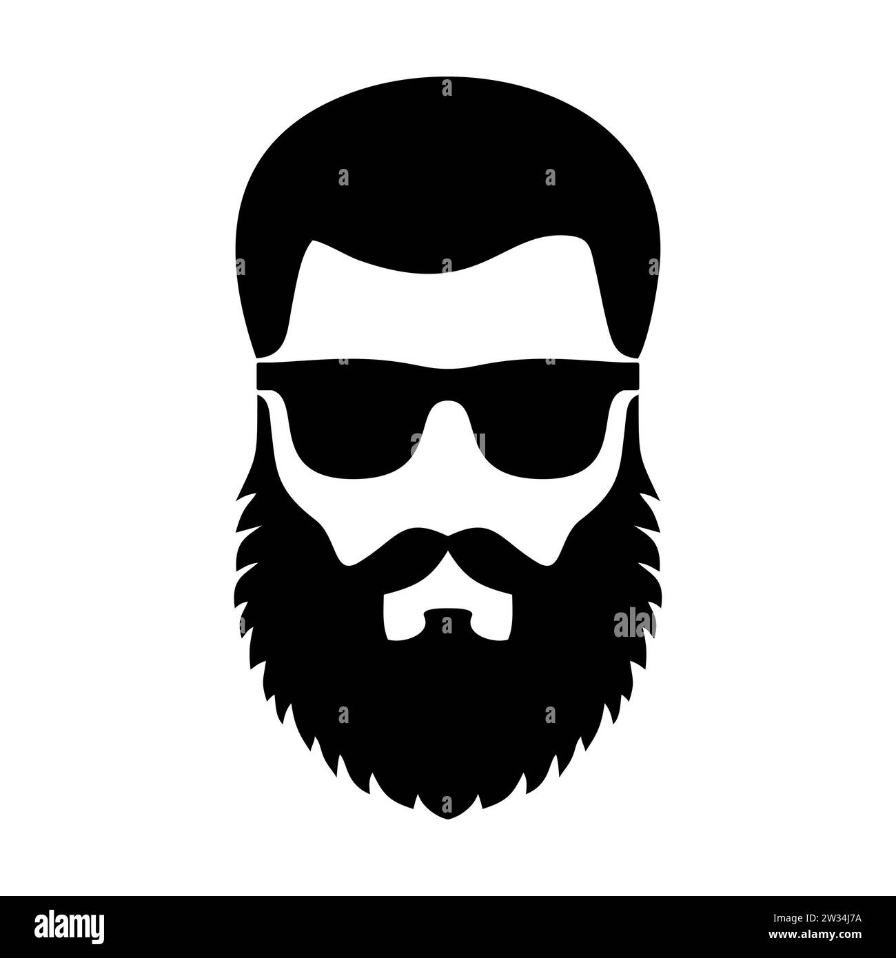 Réglez le visage de l'homme hipster barbu avec des lunettes, des coupes de cheveux, une moustache, une barbe. Avatar homme tendance, silhouettes, tête, emblème, icône, étiquette. Vecteur de salon de coiffure Illustration de Vecteur