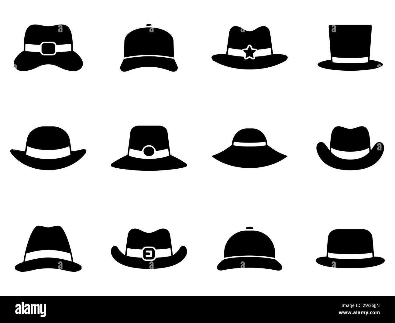 Chapeaux icônes ensemble, coiffures féminines et masculines, derby et cow-boy, casquette, panama et cylindre. Collection de coiffe dans divers modèle élégant, vintage et Illustration de Vecteur