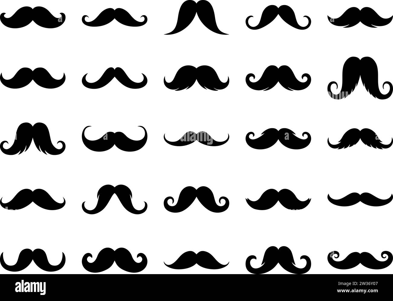 Collection différente d'icônes de moustache. Silhouette de moustaches masculines vintage, moustaches gentleman rétro drôles noires. Elément homme hipster. Toilettage pour hommes Illustration de Vecteur