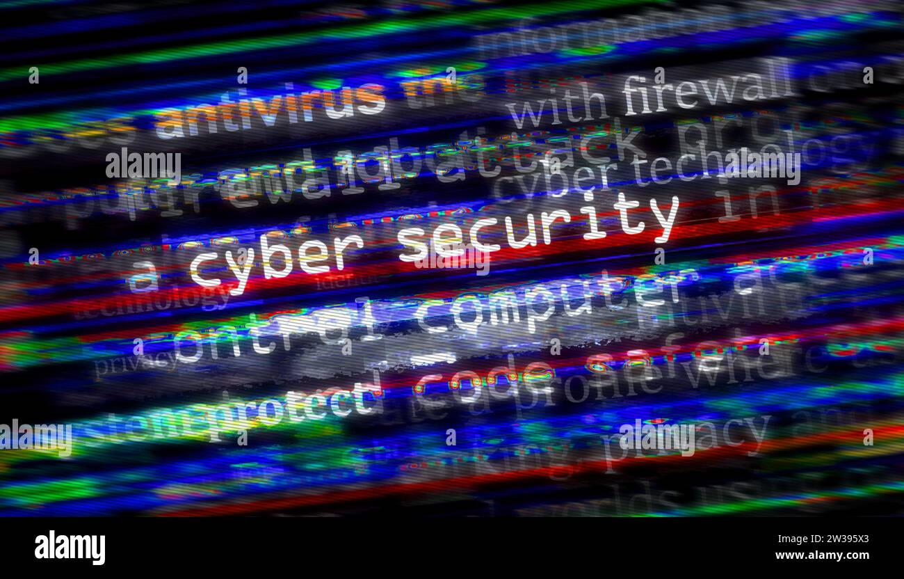 Le système antivirus de pare-feu de cybersécurité protège la vie privée. Headline News titres international media abstract concept 3d illustration. Banque D'Images
