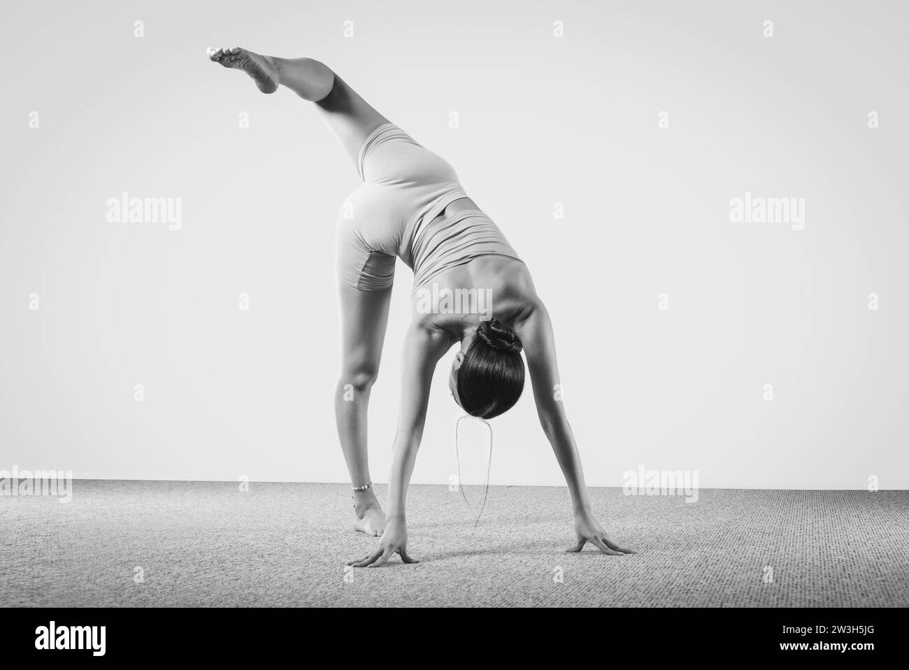 Faire des exercices de fitness, pratiquer le yoga en classe, jeune femme méditant à la maison. Entraînement, fitness, pleine conscience, entraînement, méditation, yoga Banque D'Images