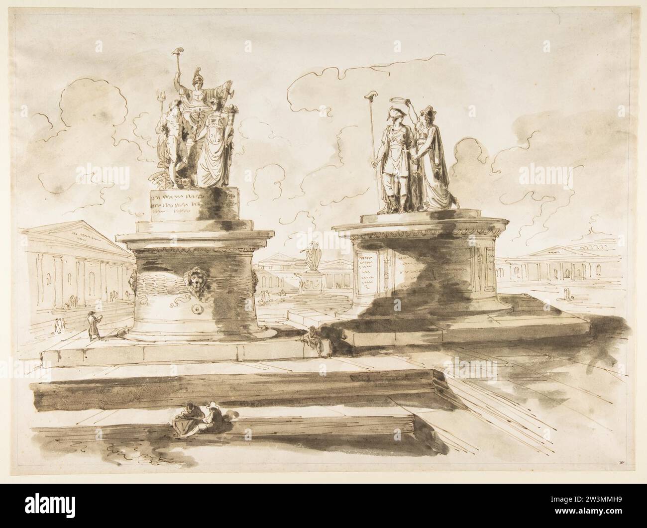 Deux sculptures sur piédestaux 2012 de Felice Giani Banque D'Images