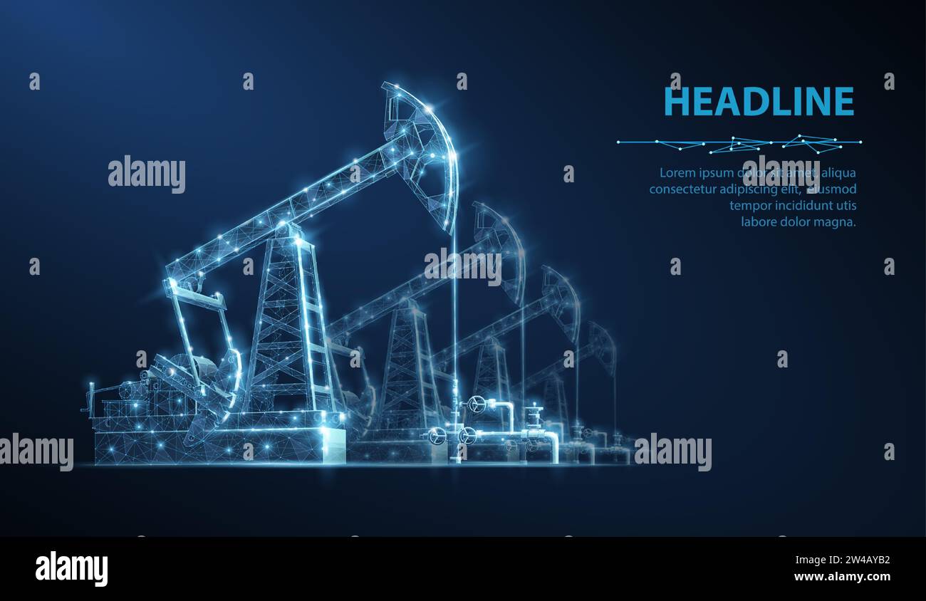 Champ de pompes à huile sur bleu. Extraction numérique, marché du gaz, forage de puits Illustration de Vecteur