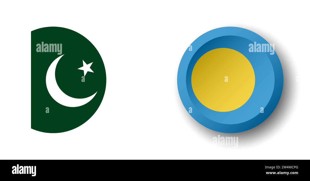 Drapeau Palau - bouton cercle 3D avec ombre portée. Icône Vector. Illustration de Vecteur