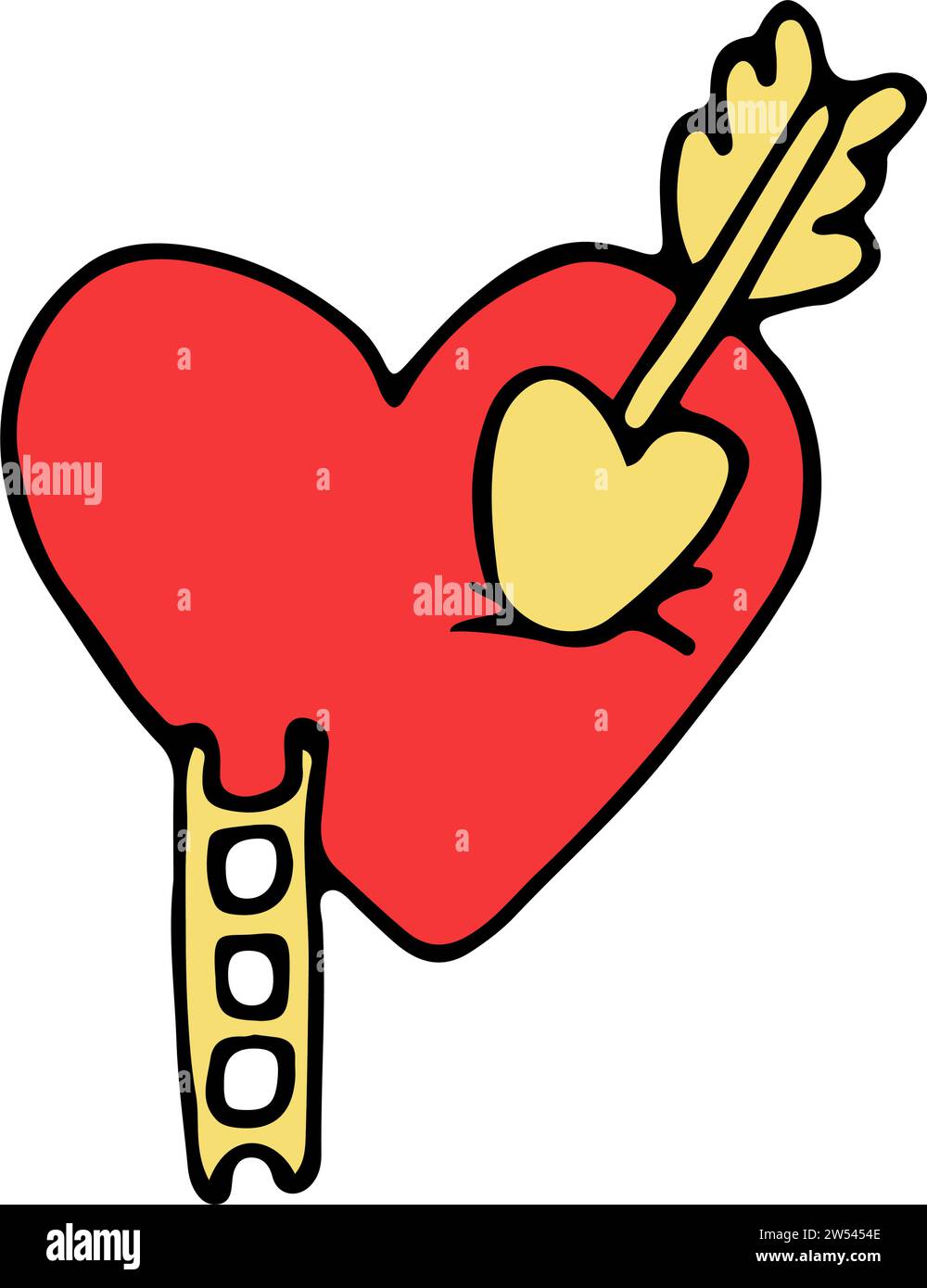 Doodle un grand cœur rouge avec une flèche de poussée et un escalier à proximité. Le concept d'amour, de relations, de confiance. Esquisse vectorielle dans le style de dessin animé. Illustration de Vecteur