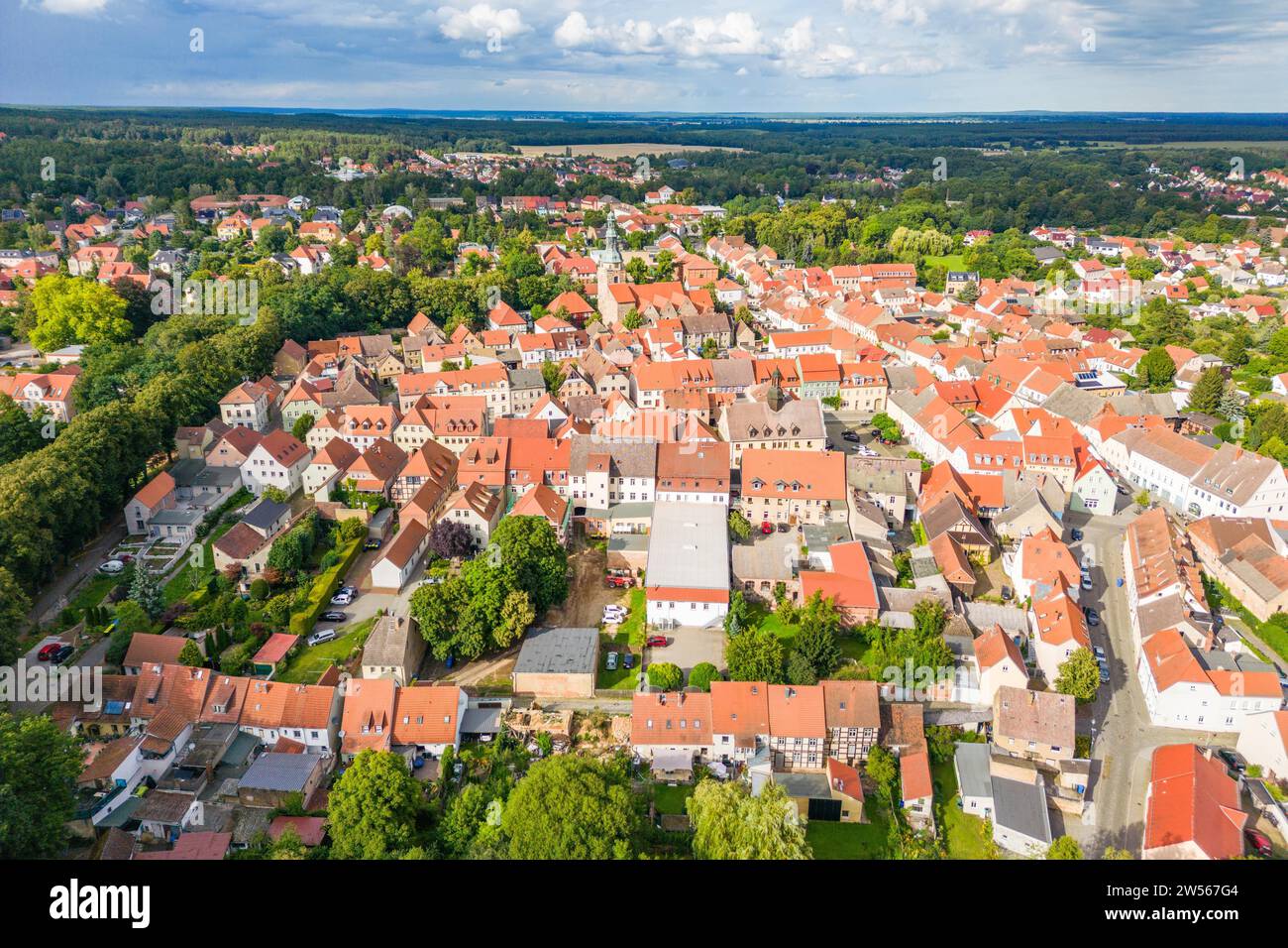 Vue aérienne, photo drone : station thermale de Bad Belzig, parc naturel de Hoher Flaeming, Brandebourg, Allemagne Banque D'Images