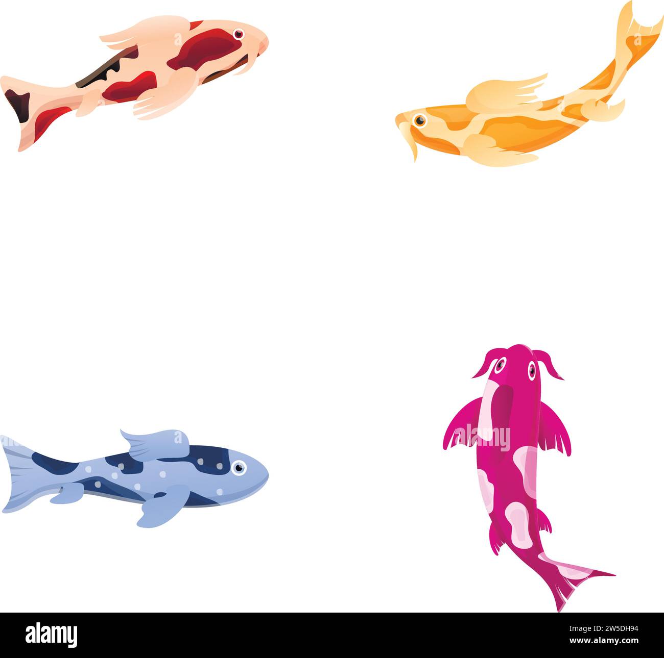 Icônes de carpe Koi Set vecteur de dessin animé. Poisson japonais coloré. Poisson domestiqué décoratif Illustration de Vecteur