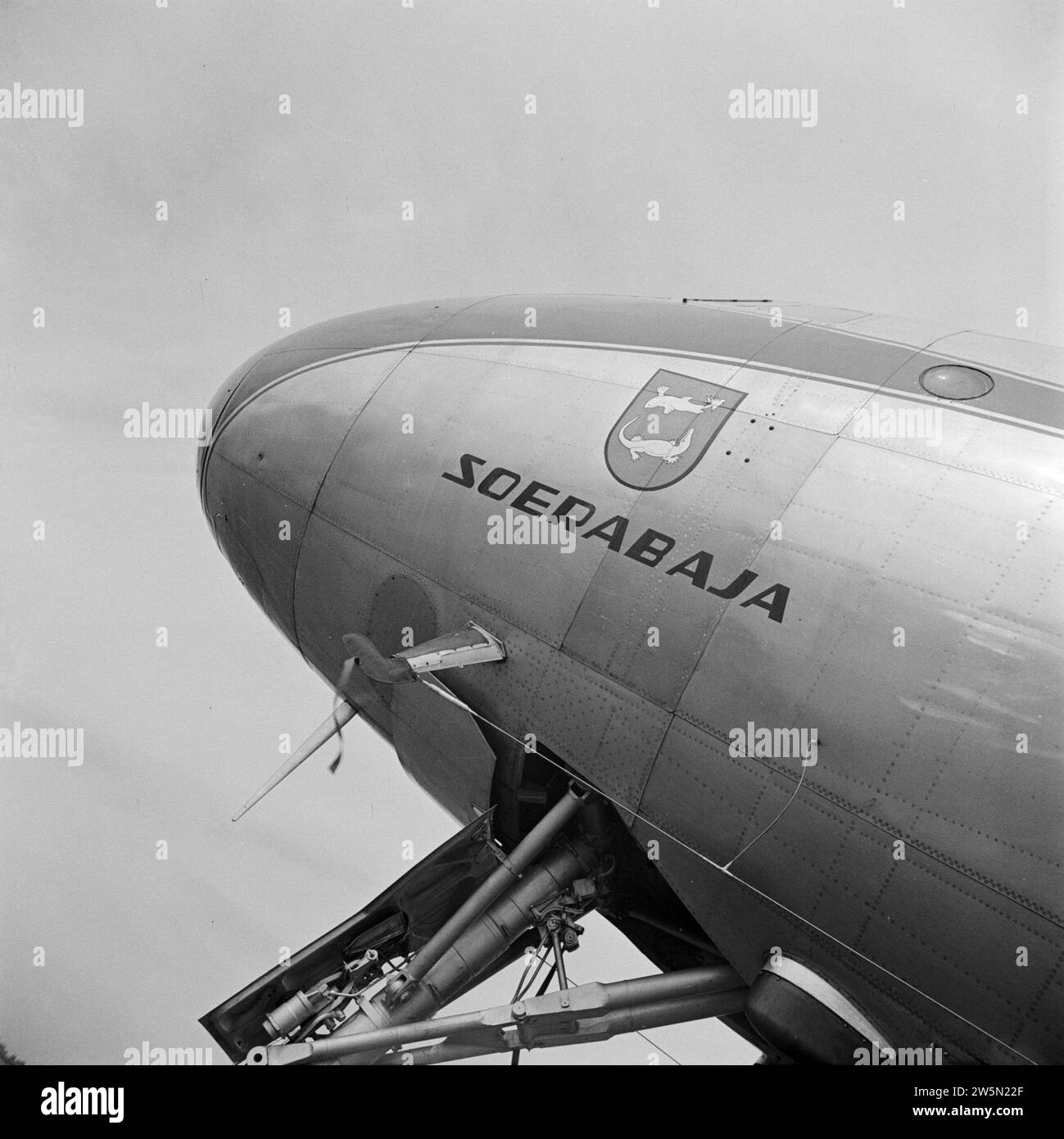 Le nom de l'avion de passagers quadrimoteur KLM Lockheed Constellation numéro d'immatriculation pH-TFG à l'aéroport de Schiphol ca. Août 1951 Banque D'Images