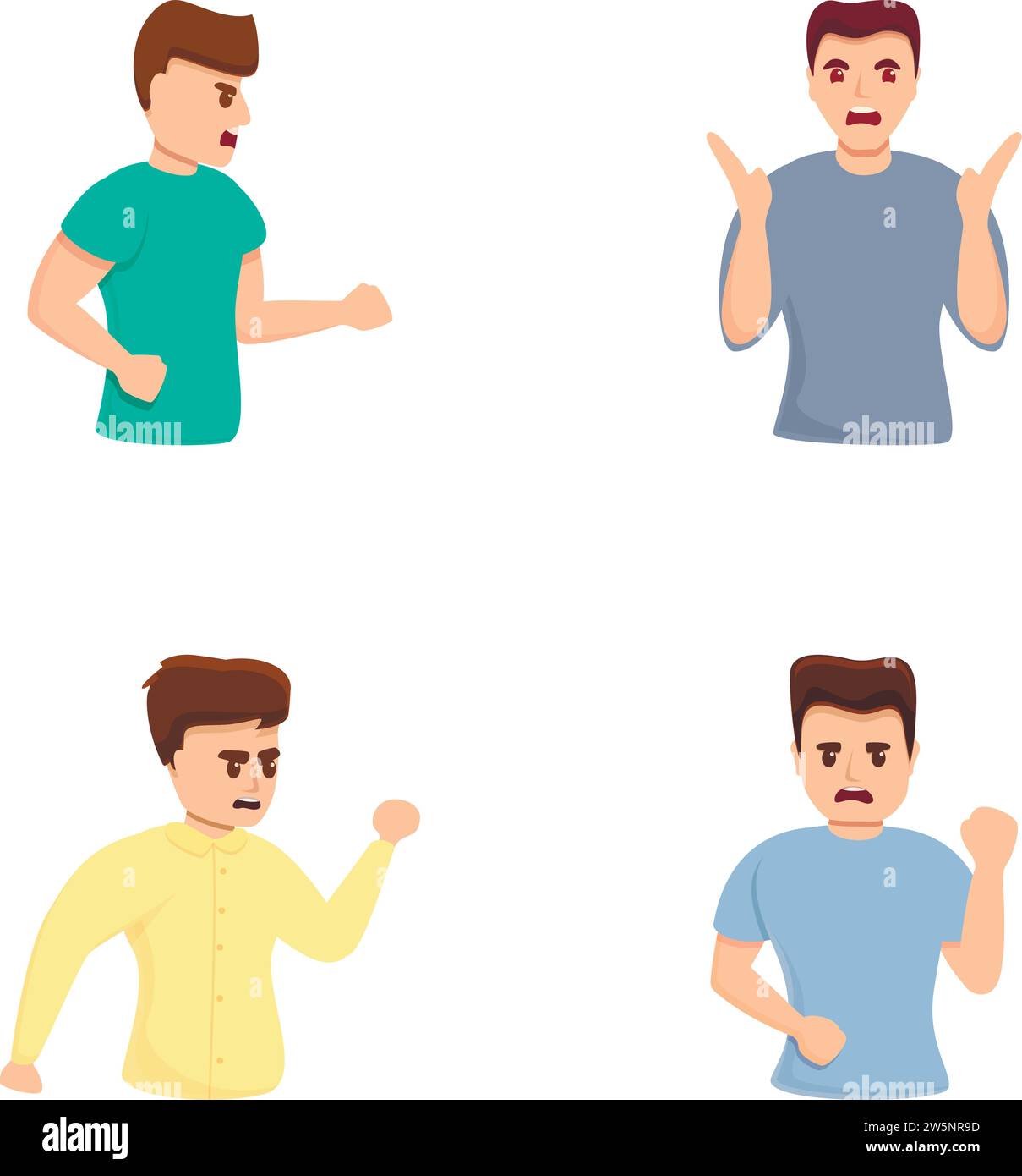 Les icônes de sentiment d'irritation définissent le vecteur de dessin animé. Des gens émotionnels en rage. Personnage de personnages de dessins animés Illustration de Vecteur