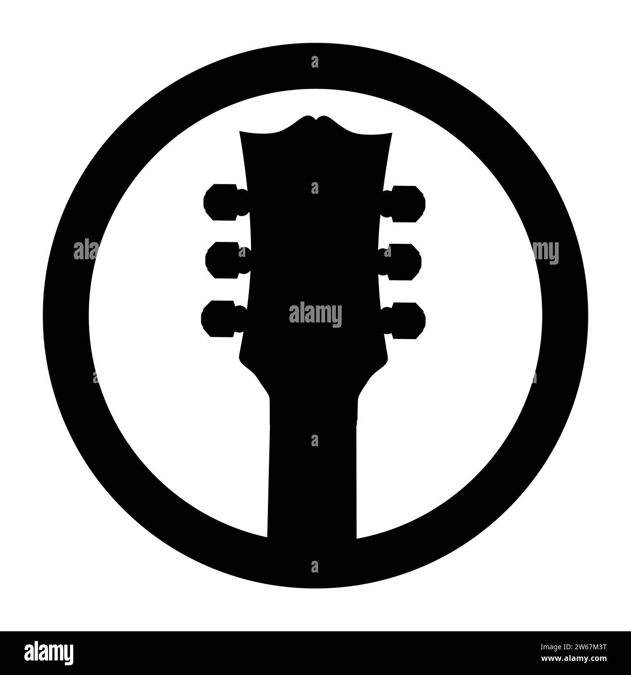 Une poupée de guitare traditionnelle dans un cercle noir comme un tampon d'encre isolé sur un fond blanc Banque D'Images