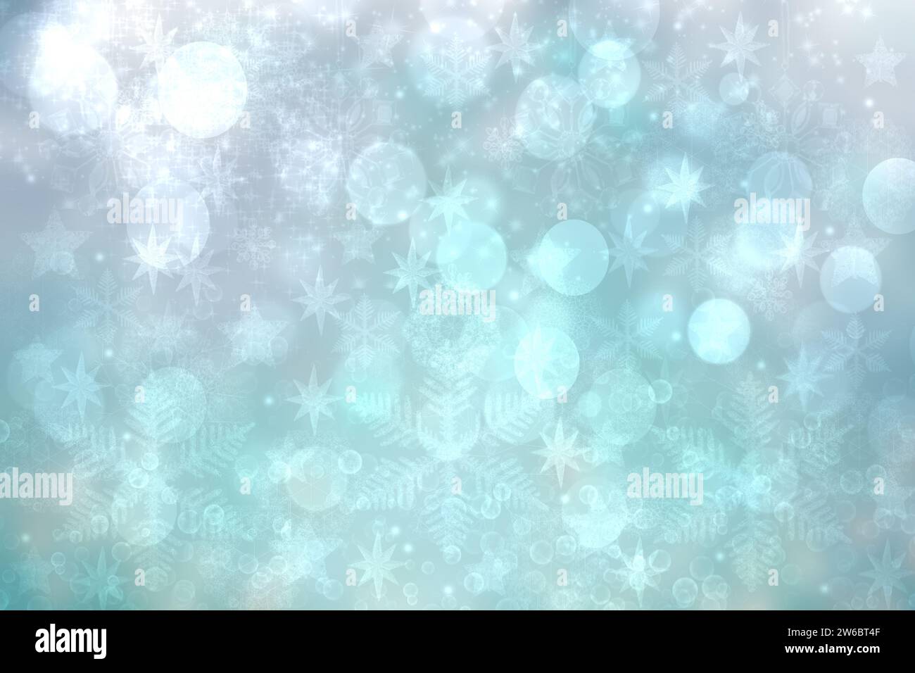 Modèle de carte de Noël. Résumé festif lumière naturelle turquoise bleu blanc hiver fond de noël texture avec bokeh bleu snowflakes illuminés, Banque D'Images