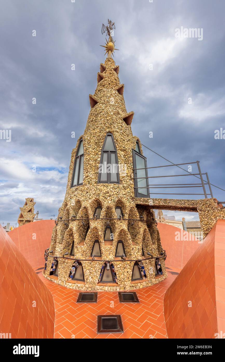 Le toit du Palau Güell, Barcelone, Espagne Banque D'Images