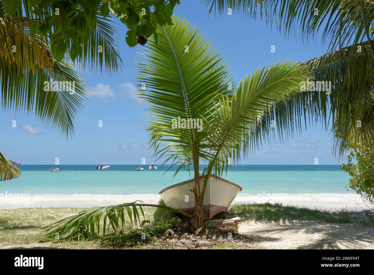 Côte d'Or Beach, Anse Volbert Village, Île de Praslin, Seychelles, Océan Indien Banque D'Images