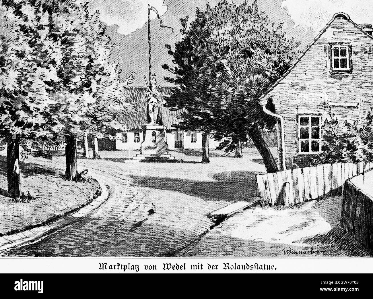 Place du marché od Wedel avec la statue médiévale de Roland, Schleswig-Holstein, Allemagne du Nord, Europe Banque D'Images
