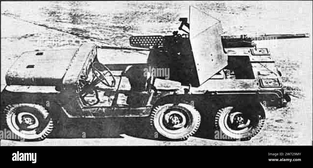 Willys 6x6 'Super-Jeep' 37mm T14 Gun Motor Carriage n ° 2, ci-dessus à gauche. Banque D'Images