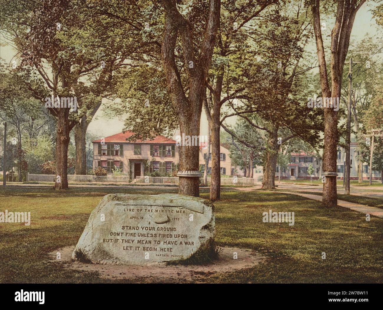 Line of the minute Men Memorial, Lexington, Middlesex County, Massachusetts 1900. Banque D'Images