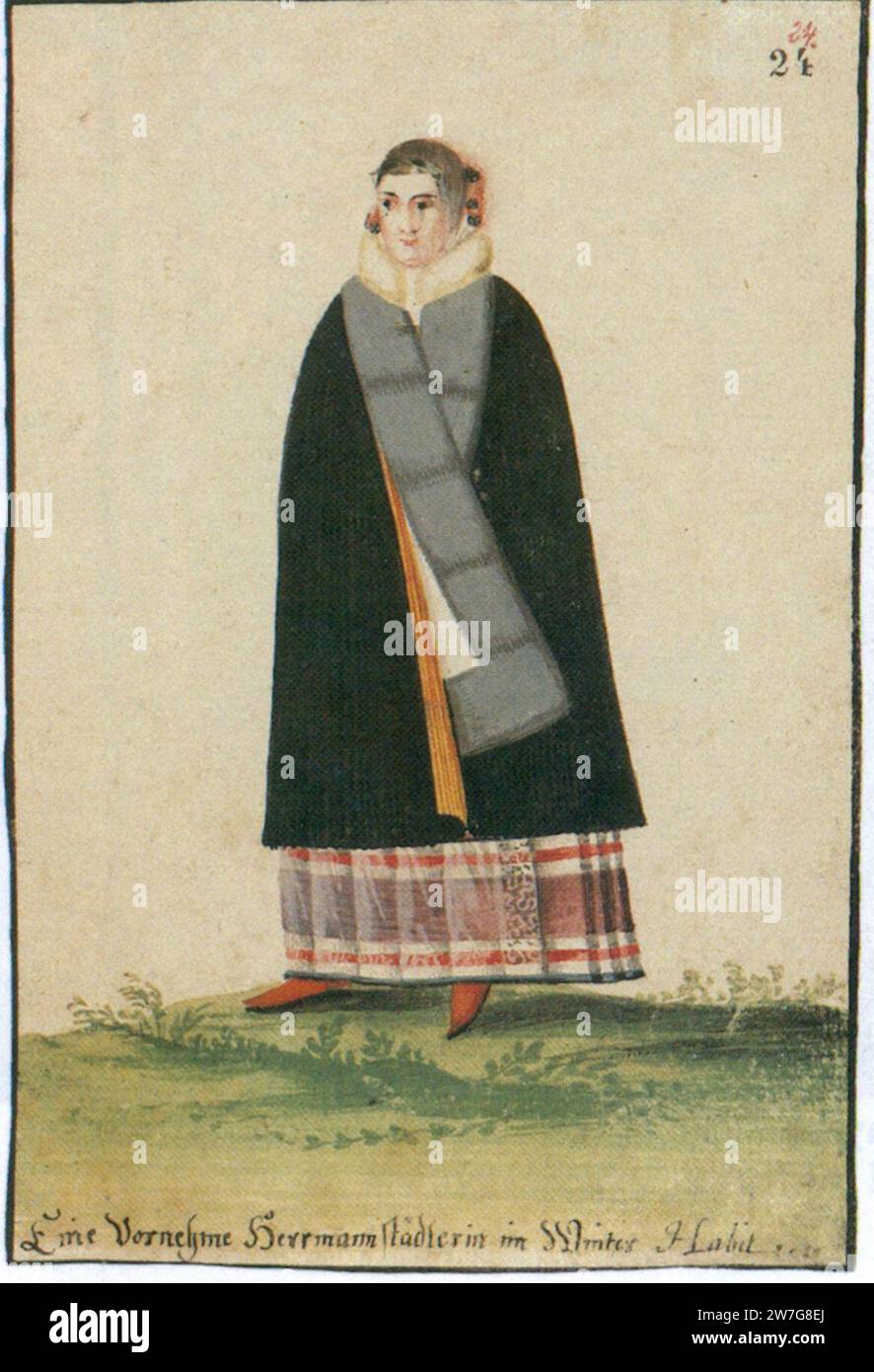 Costume d'hiver d'une femme de haut-né de Nagyszeben. Banque D'Images