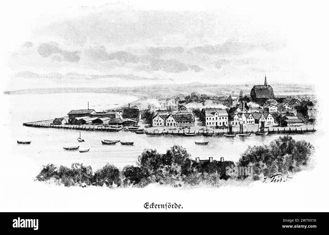 Vue de la petite ville de Eckernförde sur la baie de Eckernförde, Schleswig-Holstein, Allemagne du Nord, Illustration historique 1896 Banque D'Images