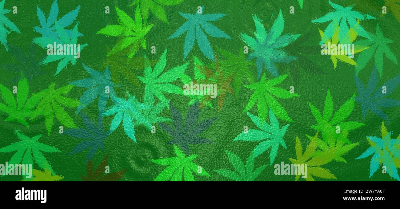 la marijuana laisse le reflet dans le fond vert de l'eau Banque D'Images