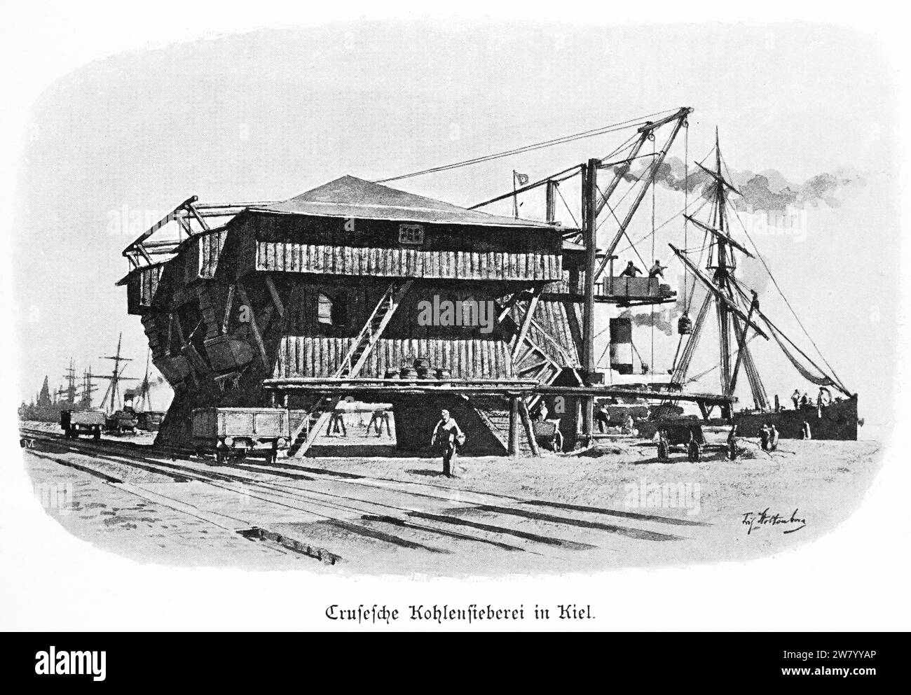 Crusesche Kohlensieberei à Kiel, port Kiel, fjord de Kiel, mer Baltique, Schleswig-Holstein, Allemagne du Nord, Illustration historique 1896 Banque D'Images