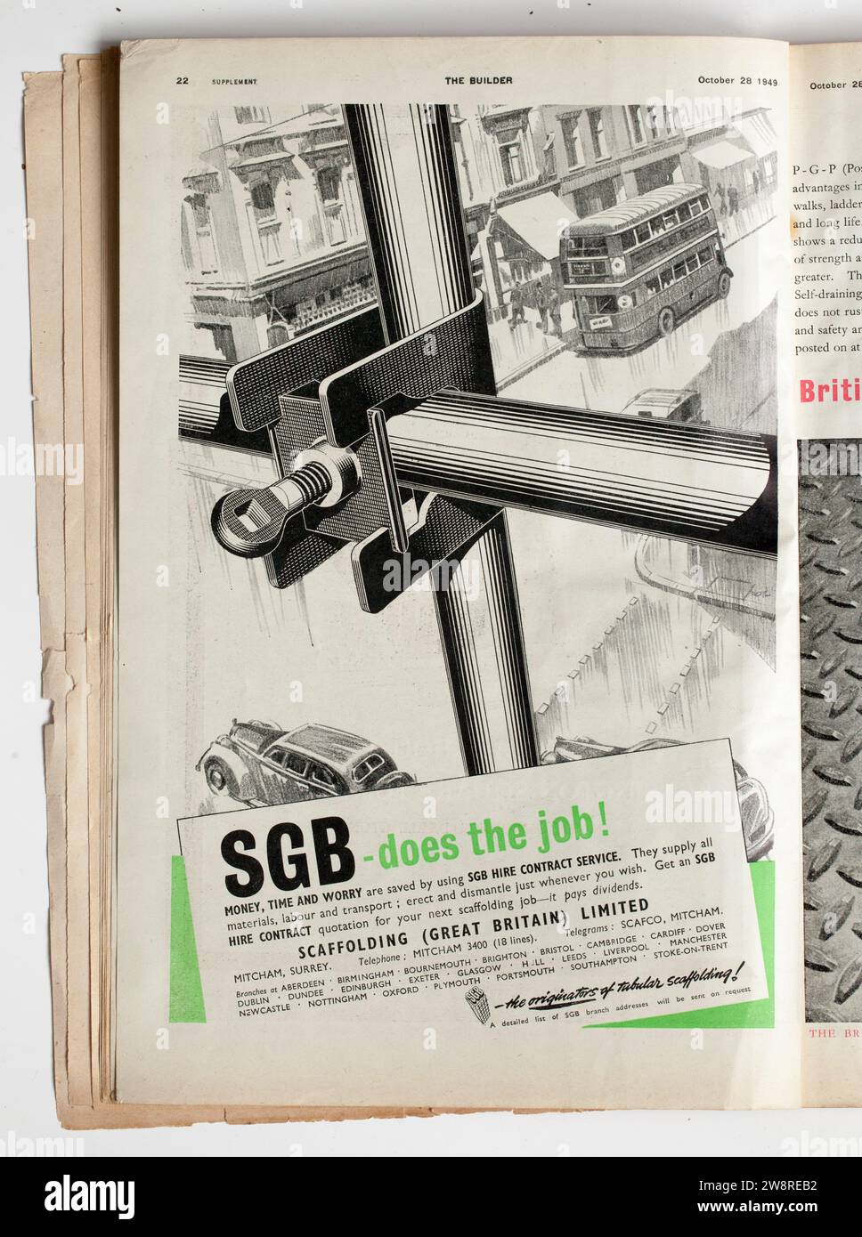 Publicité à partir d'une copie des années 1940 The Builder Magazine - SGB Scaffolding Banque D'Images