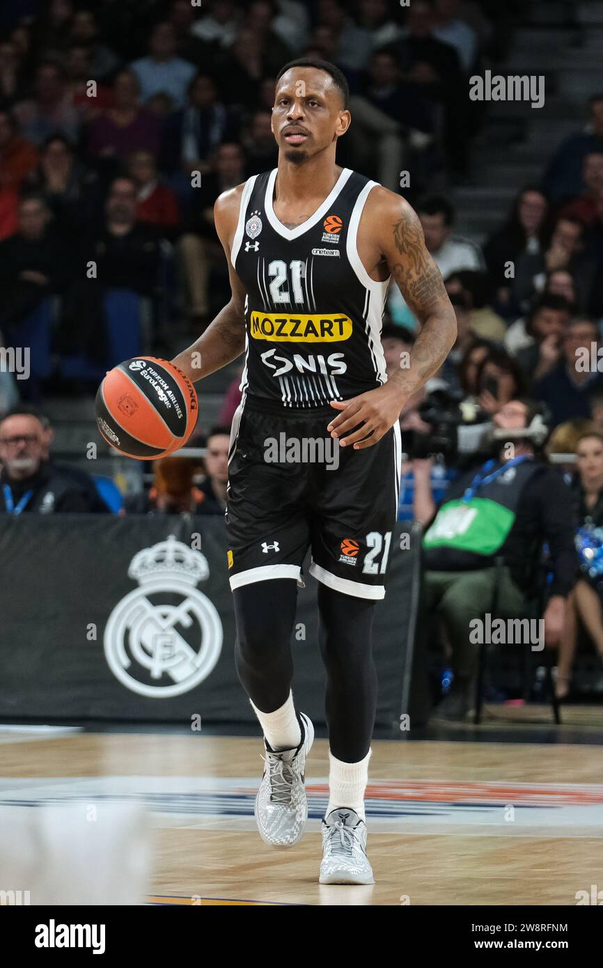 James William Nunnally du Partizan Mozzart Bet Belgrade iderant l'Euroleague Turkish Airlines entre le Real Madrid et Partizan Belgrade à WiZink Banque D'Images