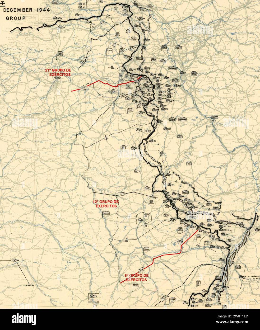 Carte de situation du front occidental de la Seconde Guerre mondiale en Europe, 11-12-1944. Banque D'Images