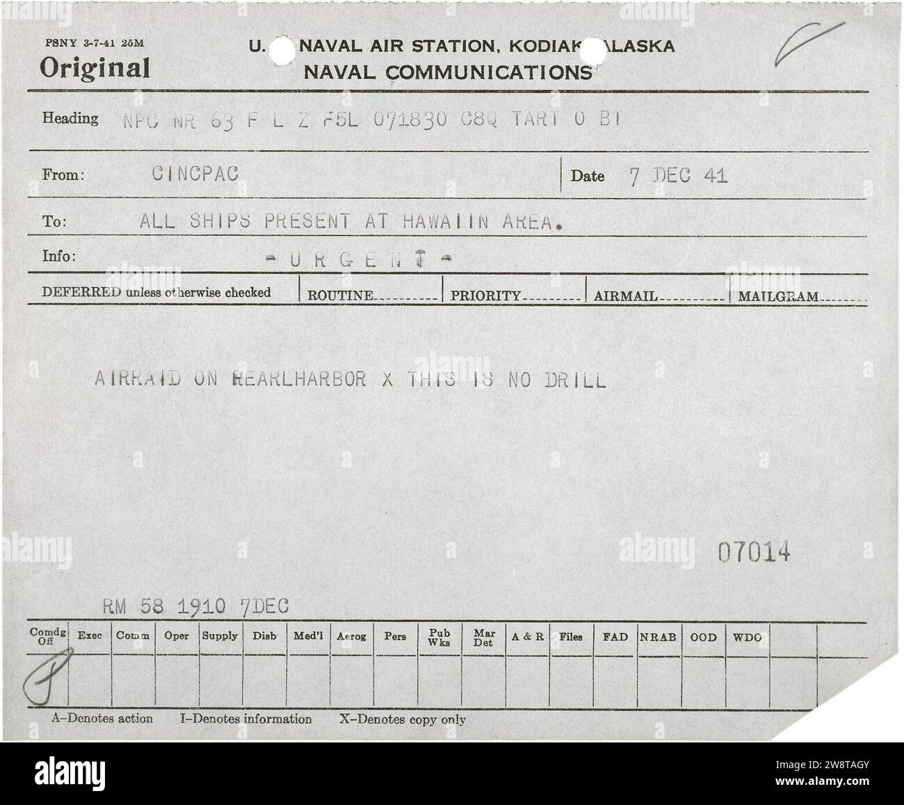 WW2-Pearl-Harbor-Attack-radiogram-xl. Banque D'Images