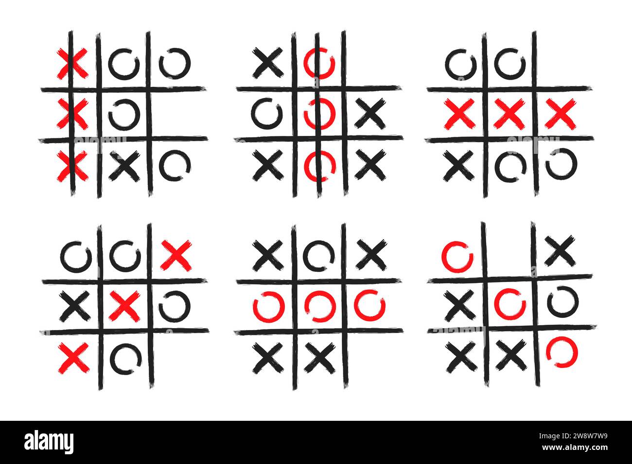 TIC tac toe xo game grille dessinée à la main illustration vectorielle de modèle doodle ensemble isolé sur fond blanc. Dirty grunge line TIC tac toe symboles de jeu c Illustration de Vecteur