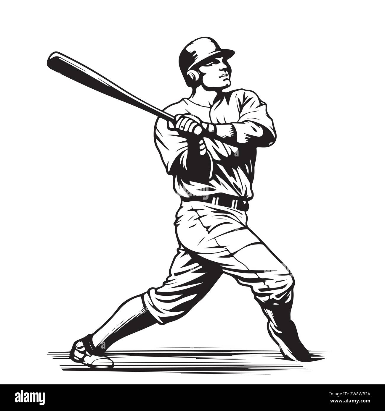 Joueur de baseball, silhouette vectorielle abstraite balle de baseball, hitter balançant la batte, silhouette vectorielle isolée abstraite, dessin à l'encre Illustration de Vecteur