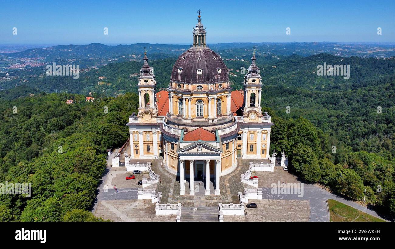Drone photo Superga basilique Turin Italie europe Banque D'Images