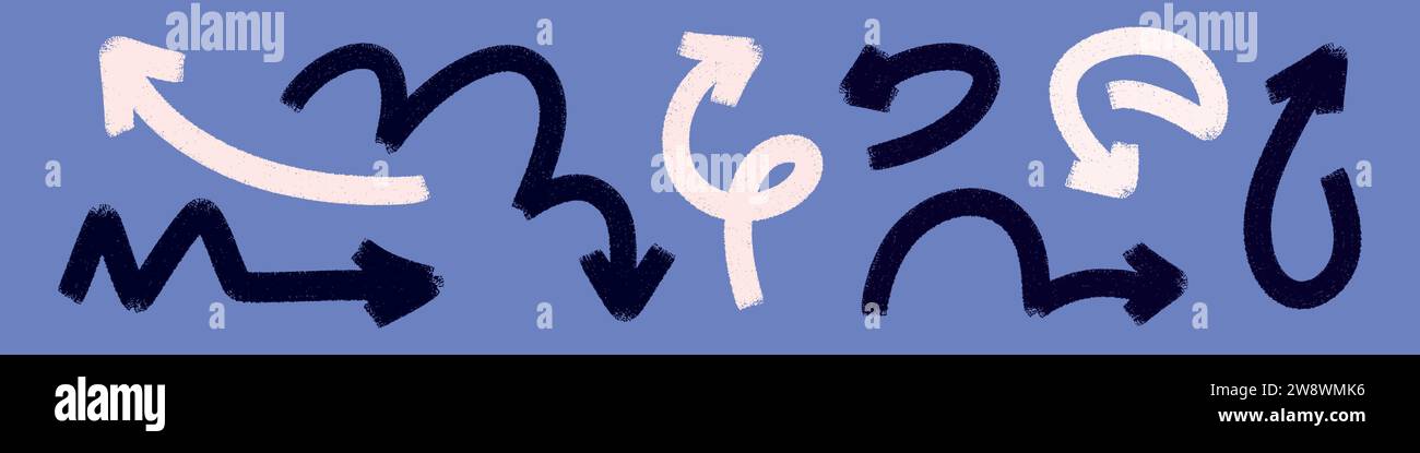 Icône flèche d'accentuation Doodle. Conception originale de la ligne zigzag de torsion, bobine de ressort, onde de courbe. Illustration vectorielle Illustration de Vecteur