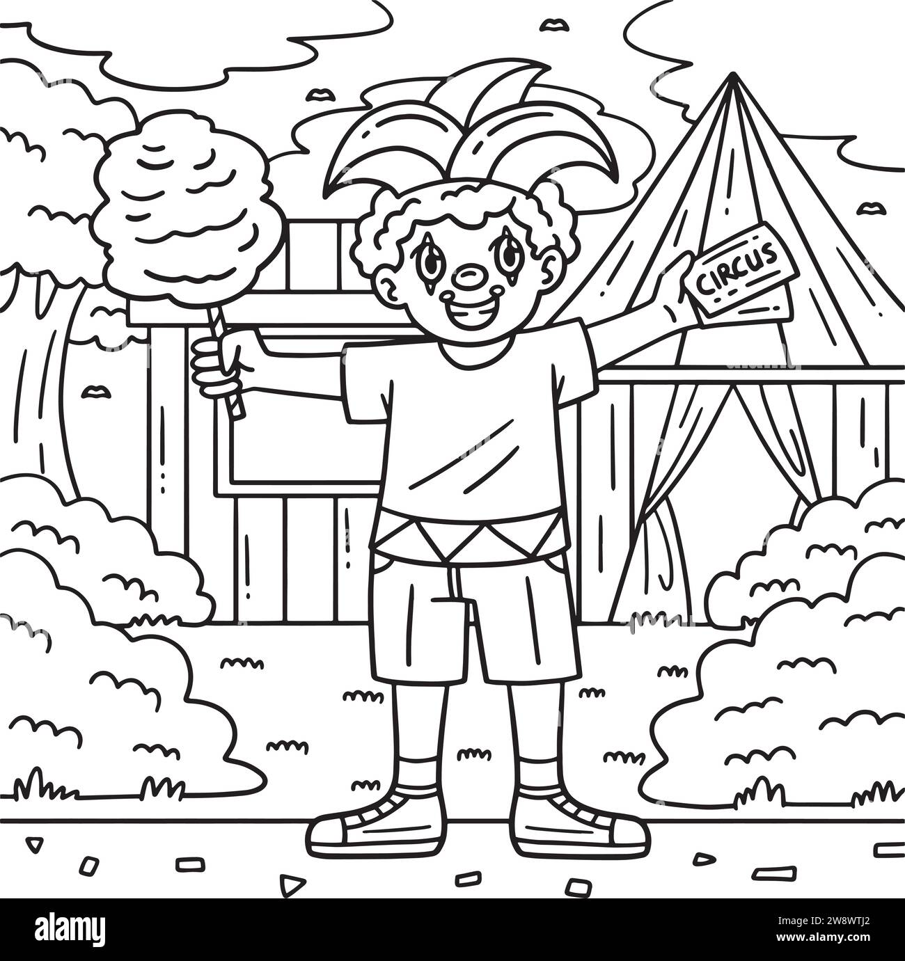 Enfant de cirque dans la page de coloriage de maquillage Clown Illustration de Vecteur