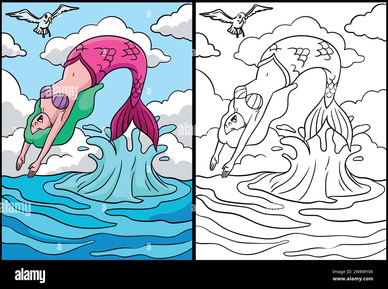 Illustration de la page de coloriage de Sirène Backflips Illustration de Vecteur