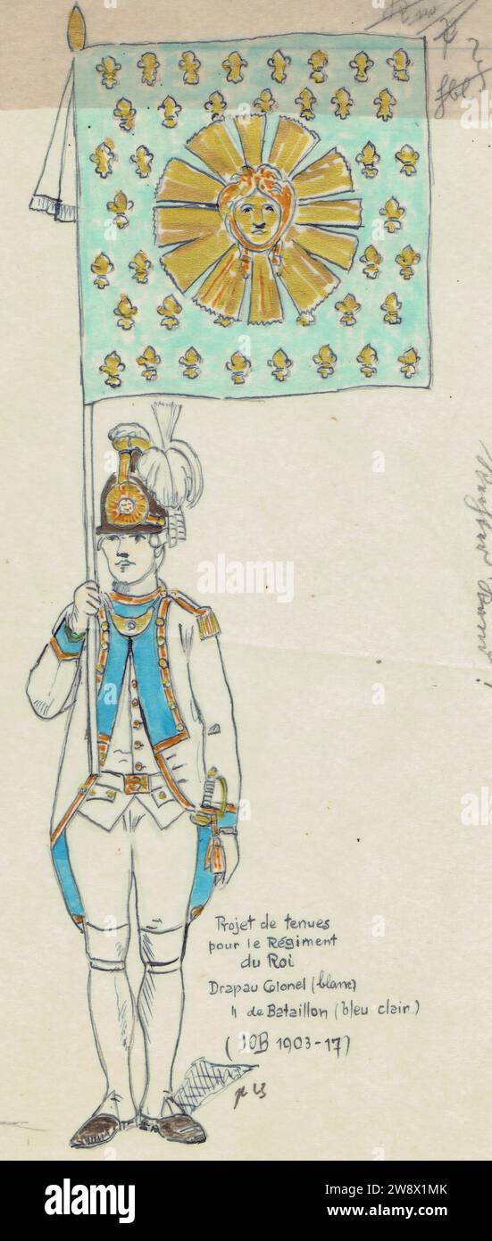 porte-drapeau du régiment du Roi, 28e régiment d'infanterie de ligne Banque D'Images