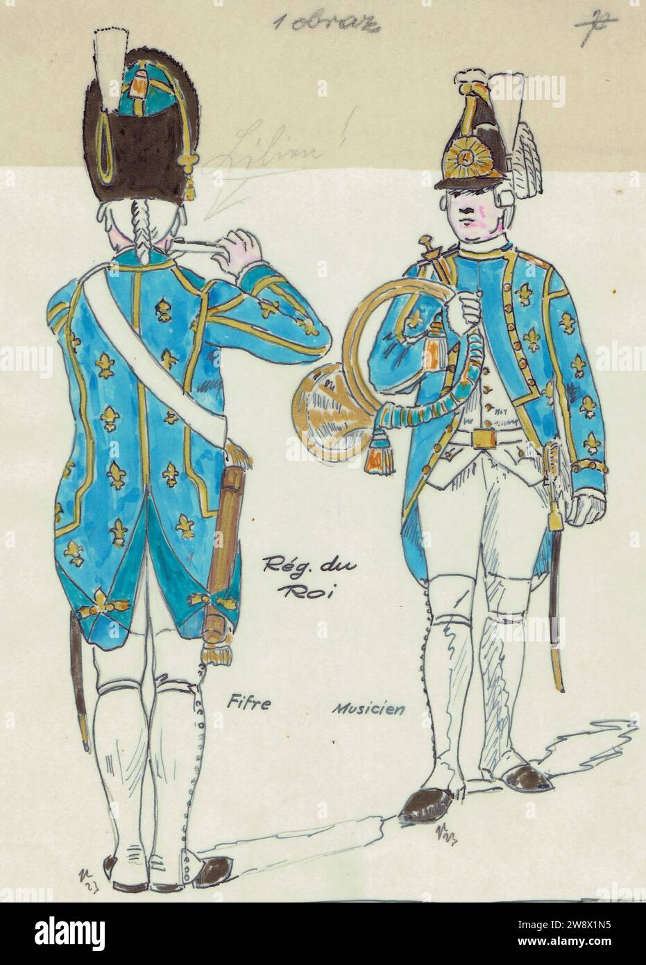 Fifre et musicien du régiment du Roi, 28e régiment d'infanterie de ligne Banque D'Images