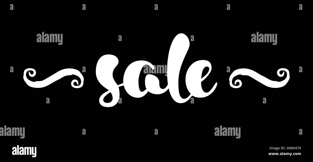 Bannière DE VENTE moderne. Étiquette de réduction en noir et blanc. Lettrage écrit à la main. Elément de conception de calligraphie.Illustration vectorielle. Illustration de Vecteur