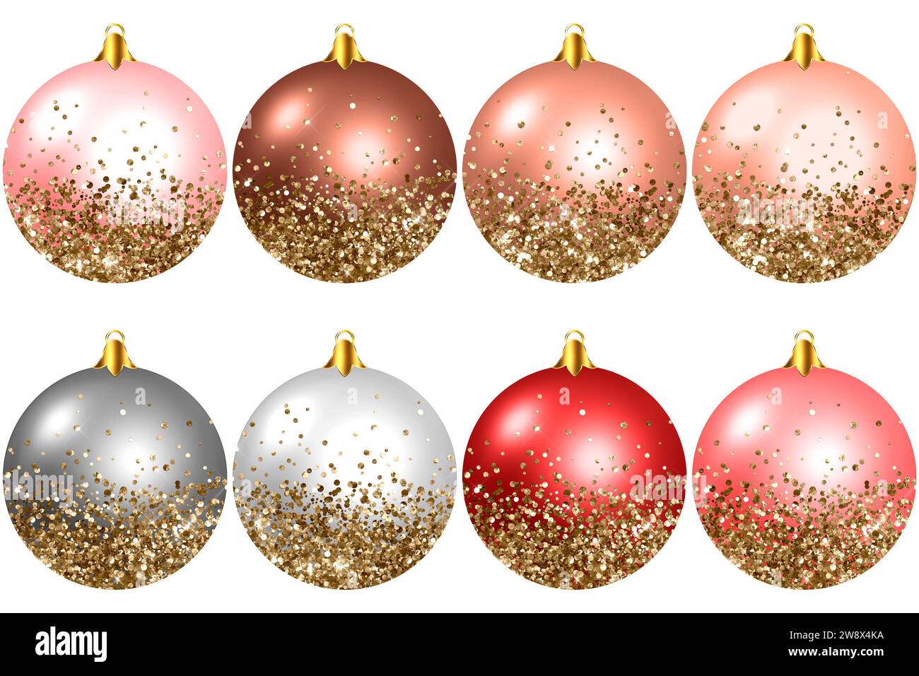 Rehaussez vos créations de vacances avec de superbes boules de Noël scintillantes dorées. Parfait pour la créativité festive et les projets joyeux. Banque D'Images