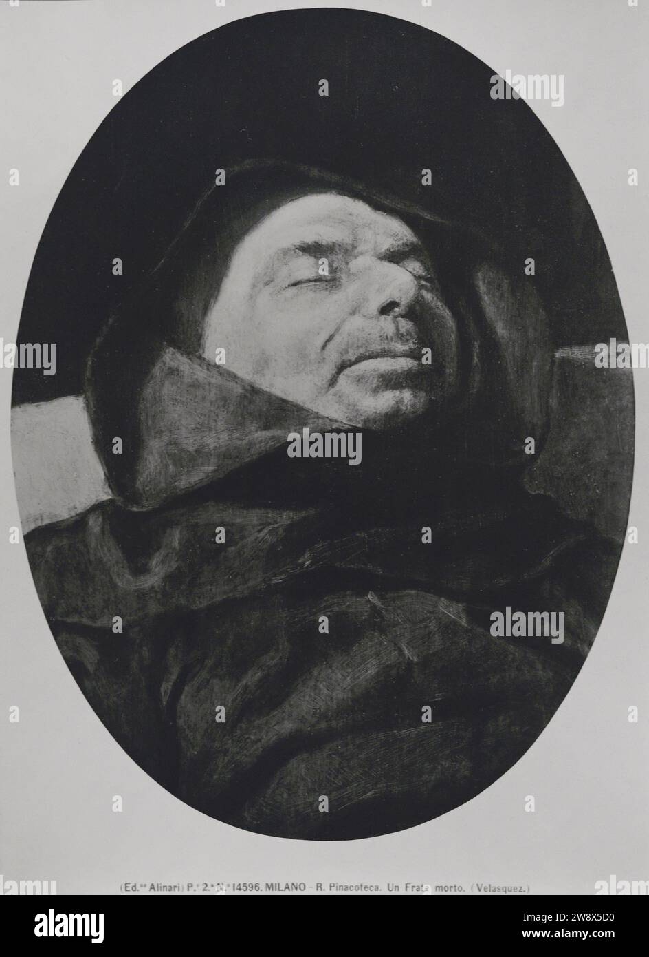 Un frère décédé, ca. 1915, par les Fratelli Alinari (1852-1920), photographes italiens. Reproduction d'une peinture, actuellement attribuée à Daniele Crespi, qui a été reproduite par diverses entreprises photographiques à partir de la fin du 19e siècle. Il représente Simón de Rojas (1522-1624), un saint de Valladolid (Espagne) de l'ordre trinitaire. Papier gélatine, 253 x 191 mm. Archives du Musée du Prado. Madrid. Espagne. Banque D'Images