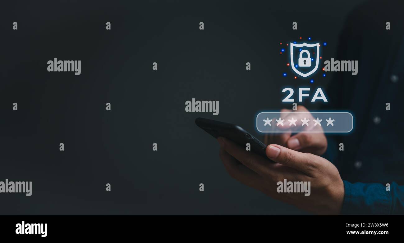Amélioration de la cybersécurité avec l'authentification à deux facteurs 2FA, la sécurité de connexion, la protection de l'ID utilisateur et le cryptage pour contrecarrer les cyber-pirates. Banque D'Images