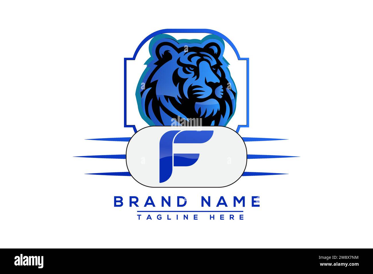 F logo Tiger Blue Design. Conception de logo de vecteur pour les entreprises. Illustration de Vecteur