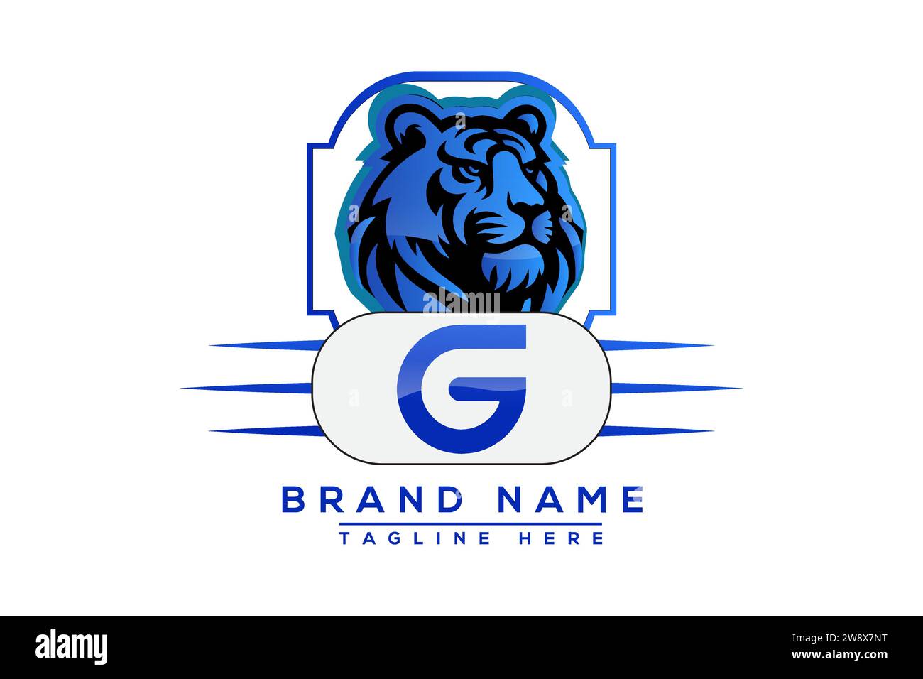 Logo G Tiger Blue Design. Conception de logo de vecteur pour les entreprises. Illustration de Vecteur