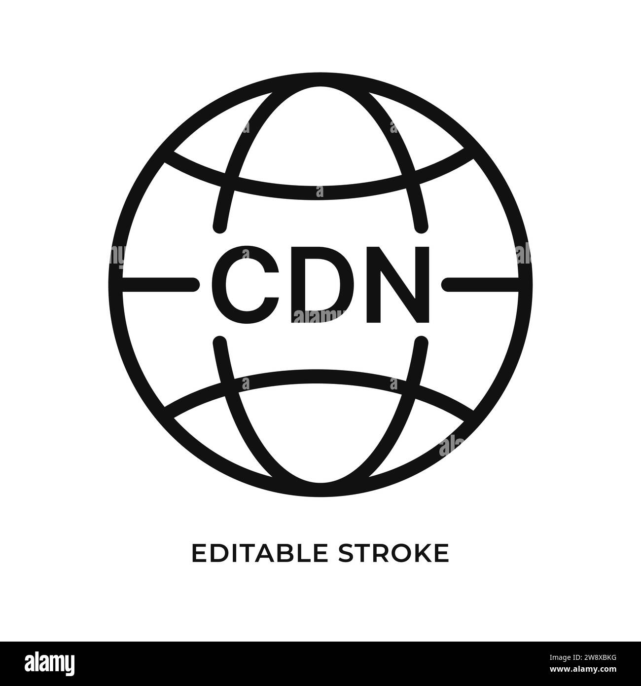 Icône de réseau de diffusion de contenu sous la forme d'un globe. Abréviation CDN. Illustration vectorielle isolée. Contour modifiable. Illustration de Vecteur