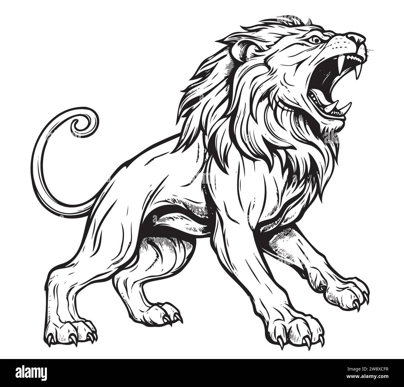 Rugissant lion esquisse pleine grandeur dessin à la main Vector illustration Illustration de Vecteur